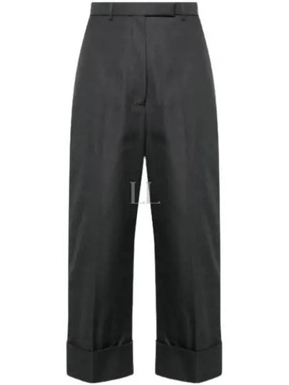 High Waist Cotton Canvas Straight Pants Dark Grey - THOM BROWNE - BALAAN 2