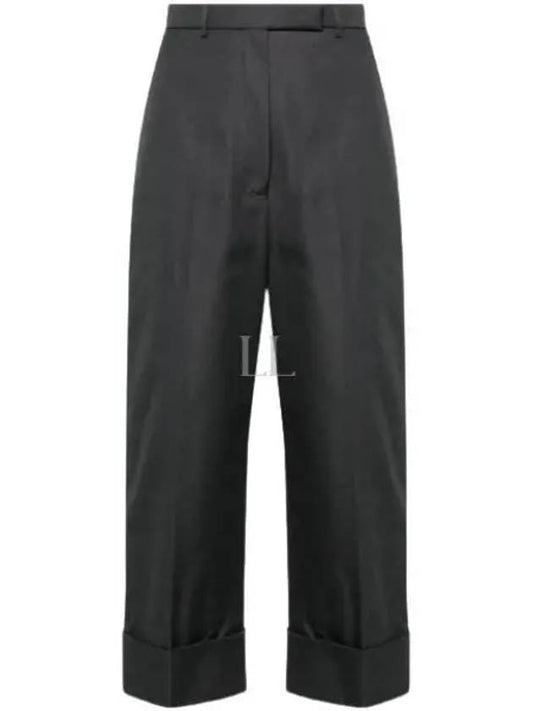 High Waist Cotton Canvas Straight Pants Dark Grey - THOM BROWNE - BALAAN 2