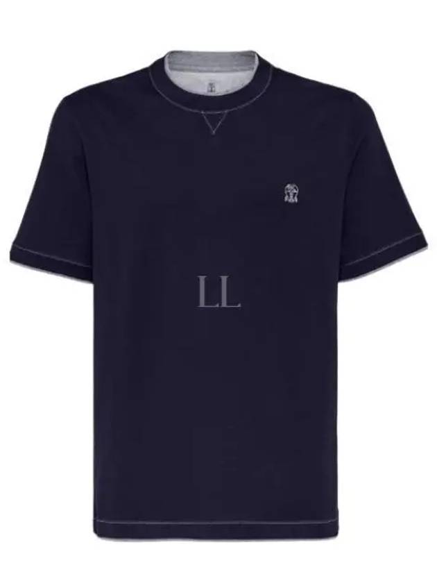 Cotton Short Sleeve T-Shirt Navy - BRUNELLO CUCINELLI - BALAAN 2