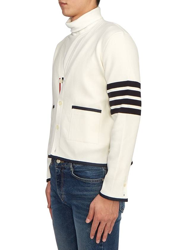 V-Neck Diagonal Armband Cardigan White - THOM BROWNE - BALAAN 4