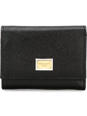 Logo Patch Dauphine Leather Half Wallet Black - DOLCE&GABBANA - BALAAN 1