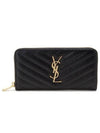 Matelasse Monogram Zipper Around Long Wallet Black - SAINT LAURENT - BALAAN 3