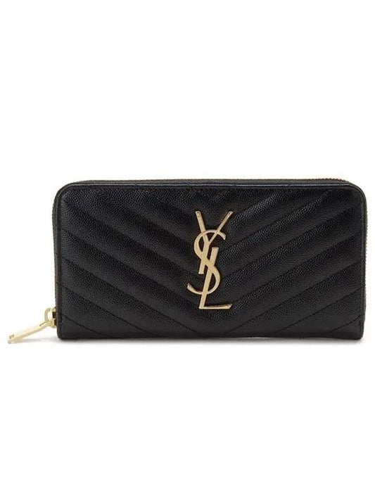 Matelasse Monogram Zipper Around Long Wallet Black - SAINT LAURENT - BALAAN 2