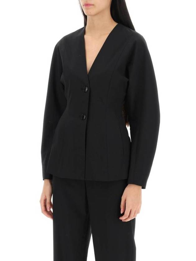 Drapey Melange Single Breasted Blazer Jacket Black - GANNI - BALAAN 5