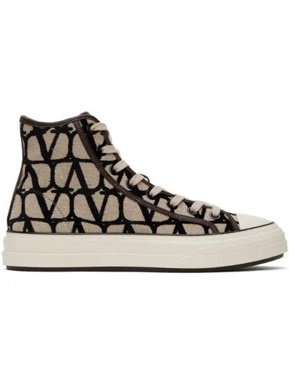 Toile Iconographe High Top Sneakers Beige - VALENTINO - BALAAN 2