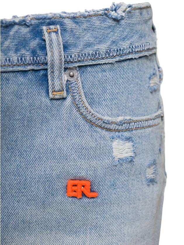 Light Blue Mini-Skirt With Logo Patch And Raw Edge In Cotton Denim Woman Erl X Levi'S - ERL - BALAAN 3