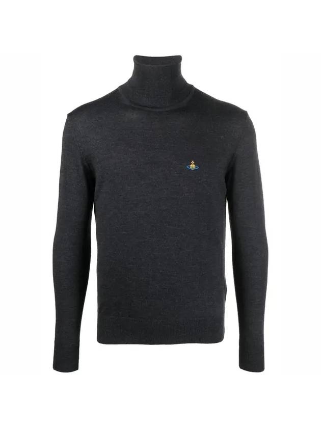 Men's Embroidered Logo Knit Turtleneck Black - VIVIENNE WESTWOOD - BALAAN.