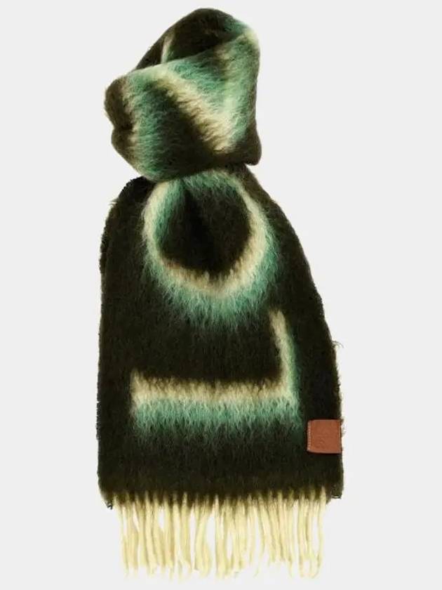 Logo Fringe Wool Mohair Scarf Green - LOEWE - BALAAN 3