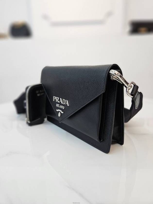 Monochrome Envelope Saffiano Leather Cross Bag Black 1BP020 - PRADA - BALAAN 3