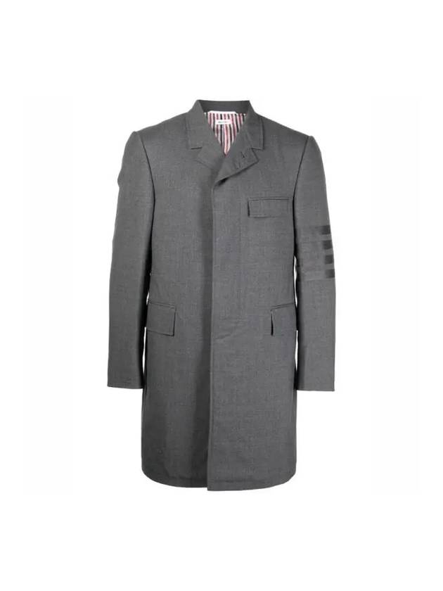 Men's Plain Weave 4 Bar Chesterfield Over Single Coat Dark Grey - THOM BROWNE - BALAAN.