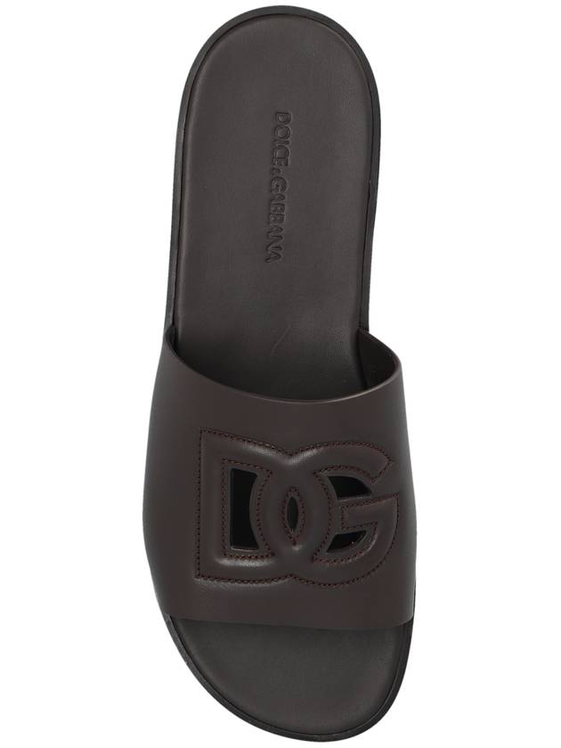 DG Logo Leather Sandals Brown - DOLCE&GABBANA - BALAAN 7