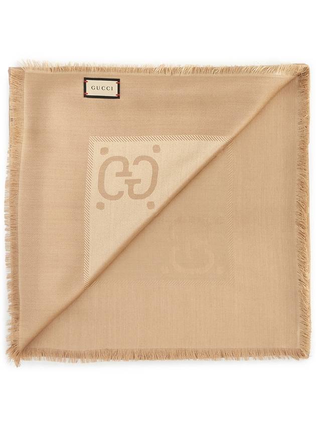 GG jacquard silk wool muffler beige - GUCCI - BALAAN.