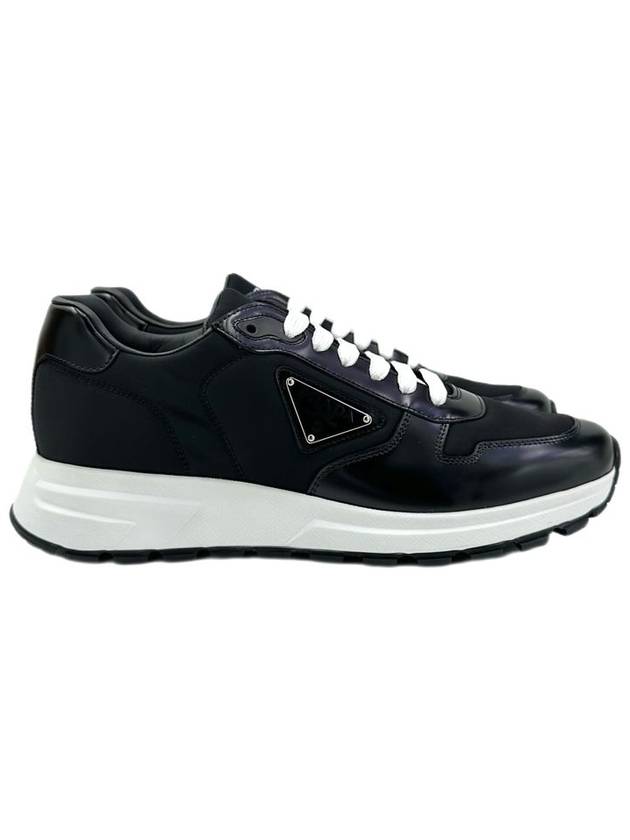 Prax 01 Re-Nylon Brushed Leather Low-Top Sneakers Black - PRADA - BALAAN 3