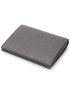 Pebble Grained Leather Double Card Wallet Grey - THOM BROWNE - BALAAN 4