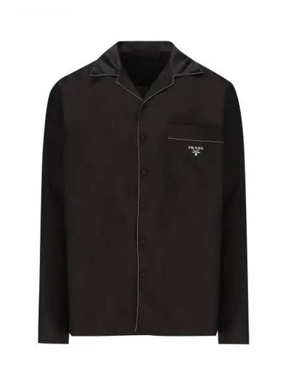 Embroidered Logo Pocket Silk Long Sleeve Shirt Black - PRADA - BALAAN 2