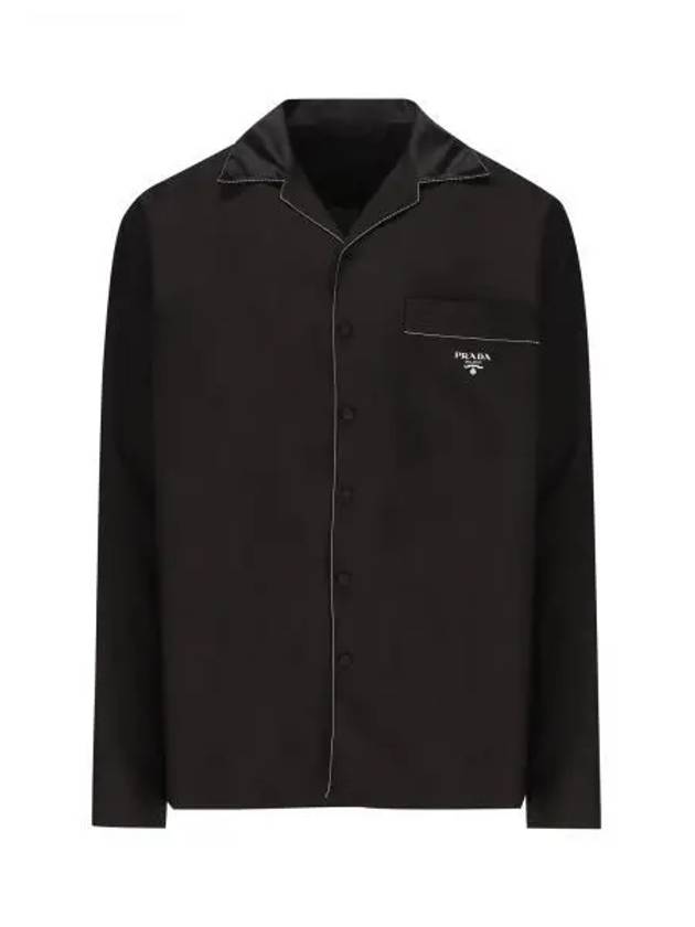 Embroidered Logo Pocket Silk Long Sleeve Shirt Black - PRADA - BALAAN 2