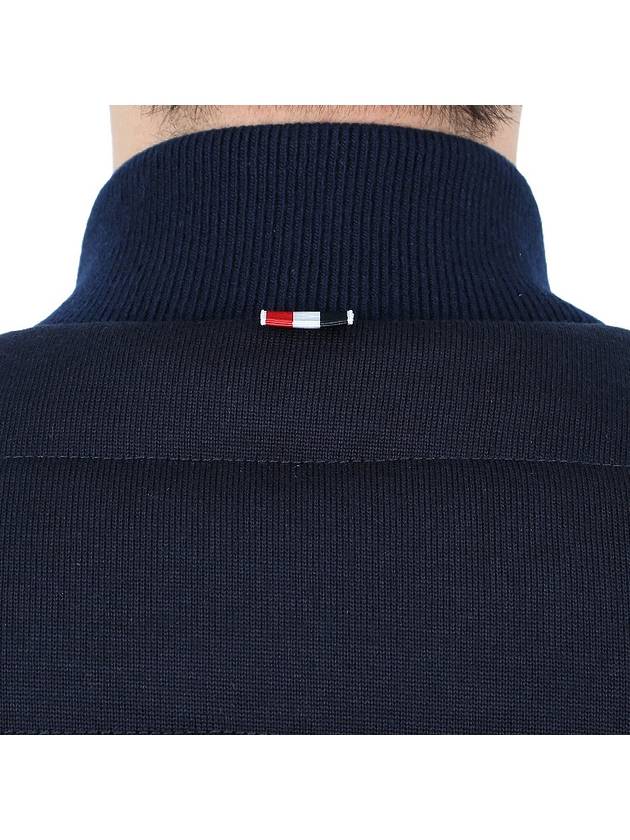 Men's Reversible Padded 4 Bar Funnel Neck Merino Jersey Padding Jacket Navy - THOM BROWNE - BALAAN 11