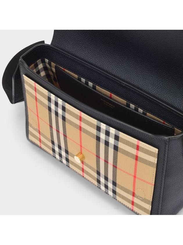 Medium Note Bag in Black Leather and Vintage Check - BURBERRY - BALAAN 4