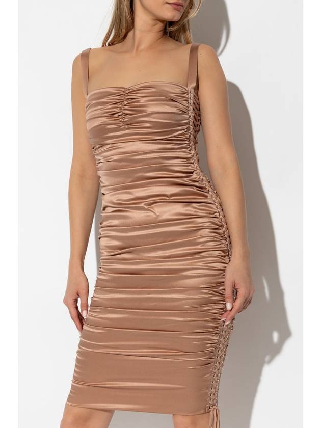 Draping Racing Sleeveless Midi Dress Beige - DOLCE&GABBANA - BALAAN 4