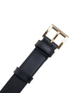 Women's Gold Triangle Logo Leather Belt Black - PRADA - BALAAN 7