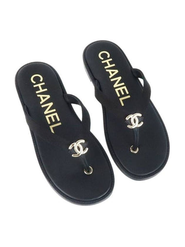 WoMen's CC Logo Flip Flops Black - CHANEL - BALAAN 1