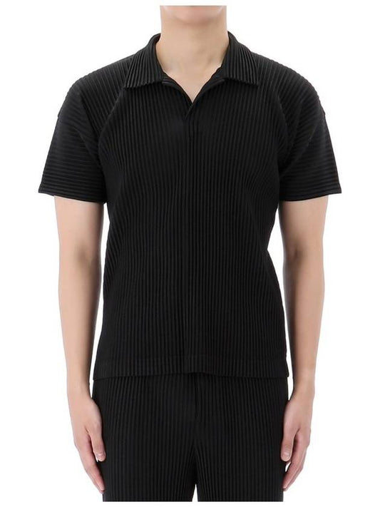 Pleated Polo Shirt Black - ISSEY MIYAKE - BALAAN 2