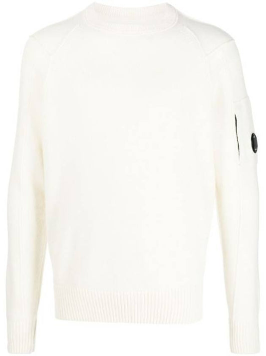 Lens Wappen Classic Crew Neck Wool Knit Top White - CP COMPANY - BALAAN 1