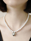 Heart Pearl Toggle Necklace Silver - SOSOO - BALAAN 1