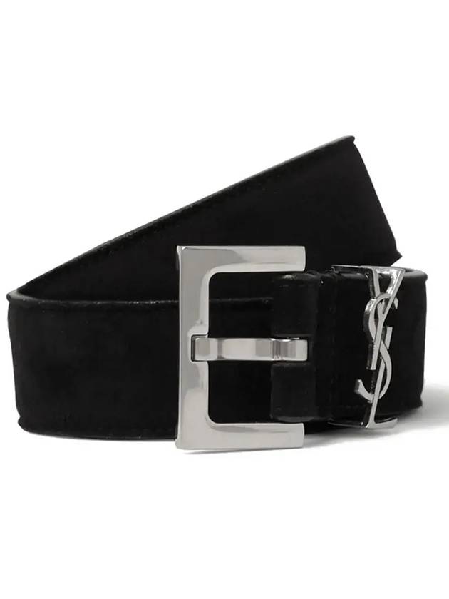 Logo Suede Belt Black - SAINT LAURENT - BALAAN 5