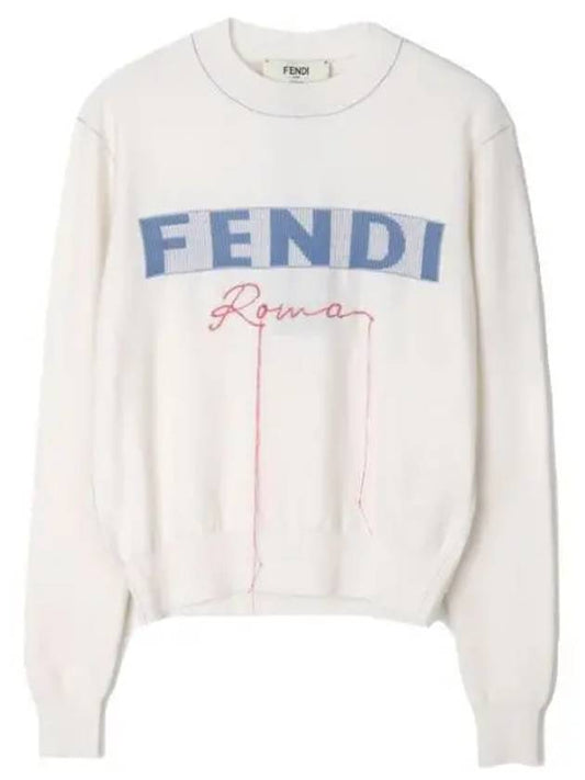 Logo Cashmere Blend Knit Top White - FENDI - BALAAN 2