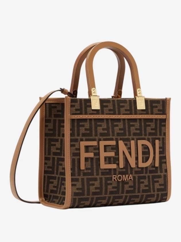 Sunshine FF Jacquard Fabric Small Tote Bag Brown - FENDI - BALAAN 3