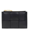 Intrecciato Gold Zipper Key Case Card Wallet Black - BOTTEGA VENETA - BALAAN.