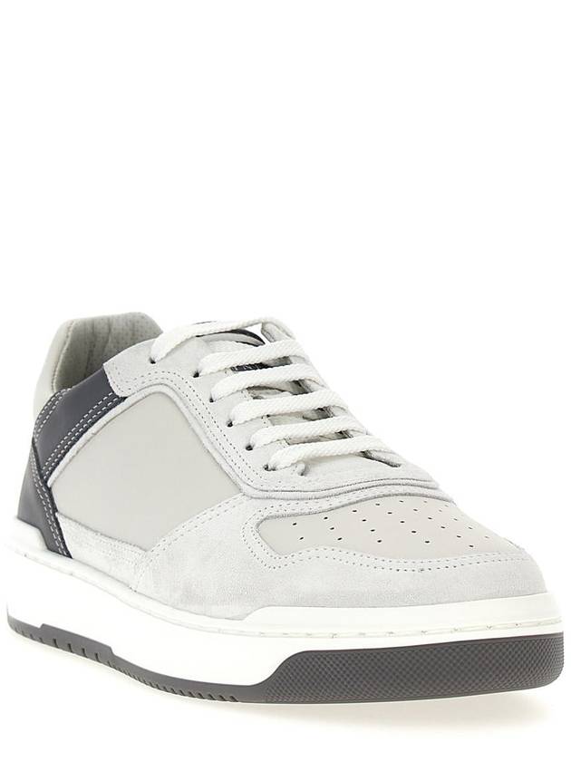 Logo Leather Low Top Sneakers Grey White - BRUNELLO CUCINELLI - BALAAN 3