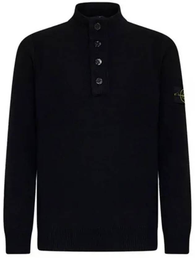 Wappen Patch Half Button Lambswool Knit Top Black - STONE ISLAND - BALAAN 2