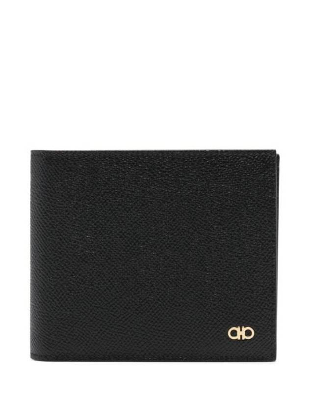 Gancini Plaque Half Wallet Black - SALVATORE FERRAGAMO - BALAAN 1