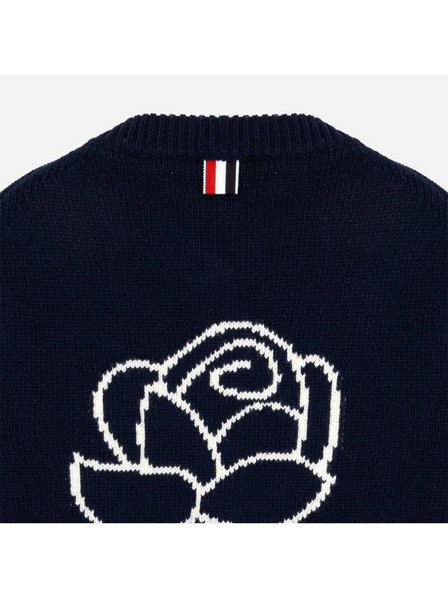 Floral Intarsia Cotton Cardigan Navy - THOM BROWNE - BALAAN 6