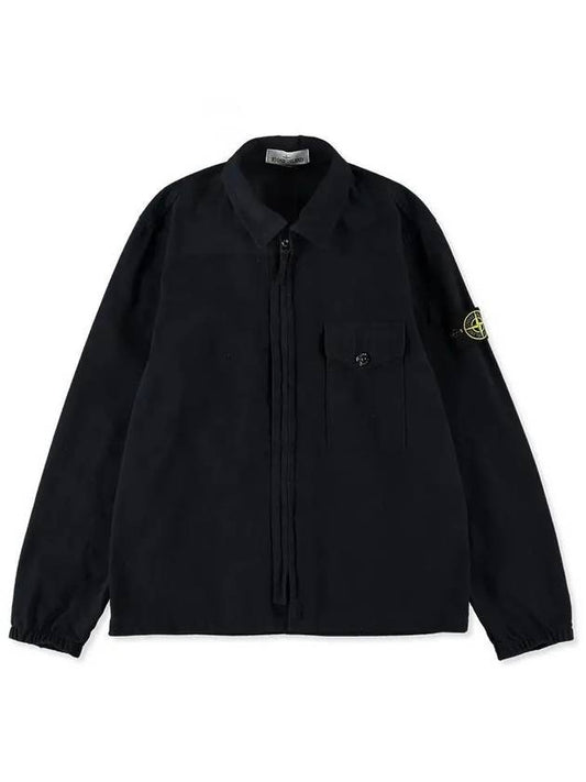 Textured Brushed Recycled Cotton Over Long Sleeve Shirt Navy - STONE ISLAND - BALAAN 2