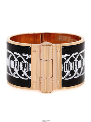 Enamel Hinged Bracelet Bangle Rose Gold Black Ashu - HERMES - BALAAN 1