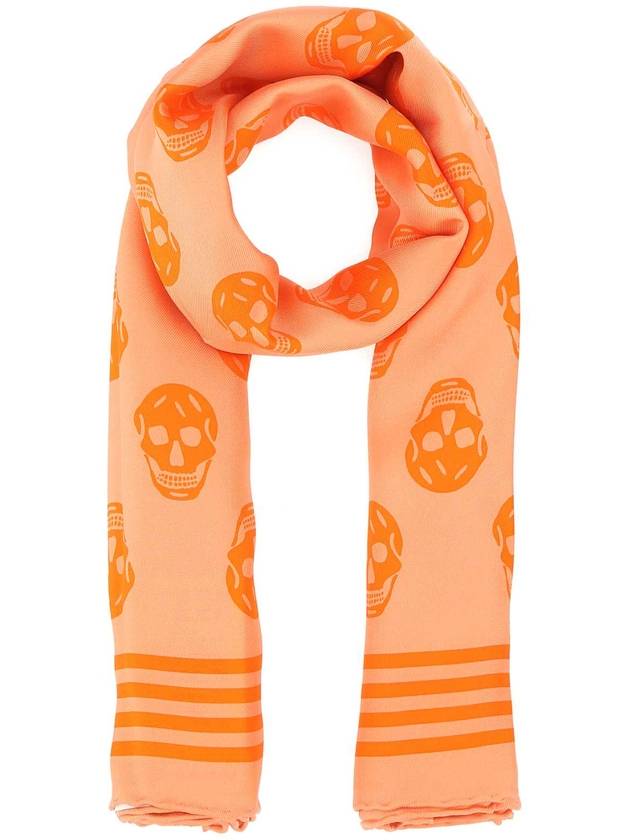 Skull Print Silk Scarf Orange - ALEXANDER MCQUEEN - BALAAN 1