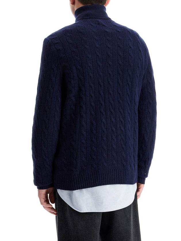 Embroidered Logo Cable Wool Turtleneck Navy - POLO RALPH LAUREN - BALAAN 4