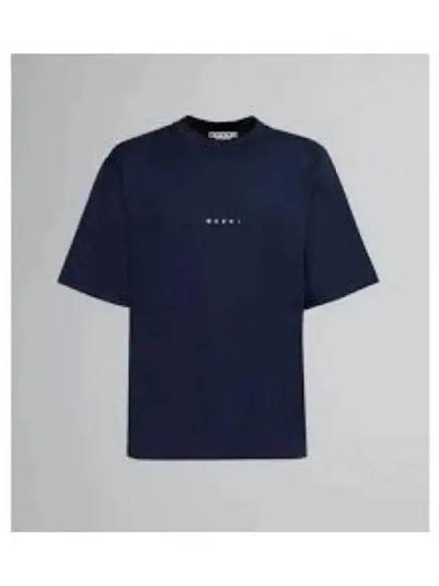 Logo Organic Cotton Short Sleeve T-Shirt Navy - MARNI - BALAAN 2