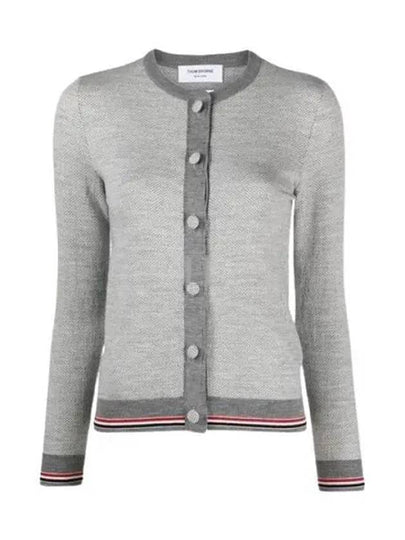 Herringbone Crew Neck Wool Cardigan Light Grey - THOM BROWNE - BALAAN 2