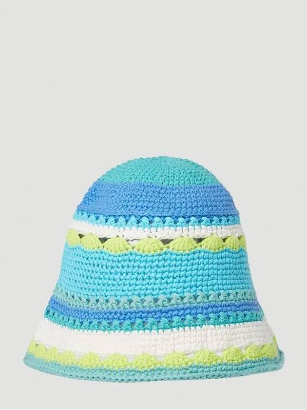 Embroided Logo Striped Cotton Crochet Bucket Hat - GANNI - BALAAN 4