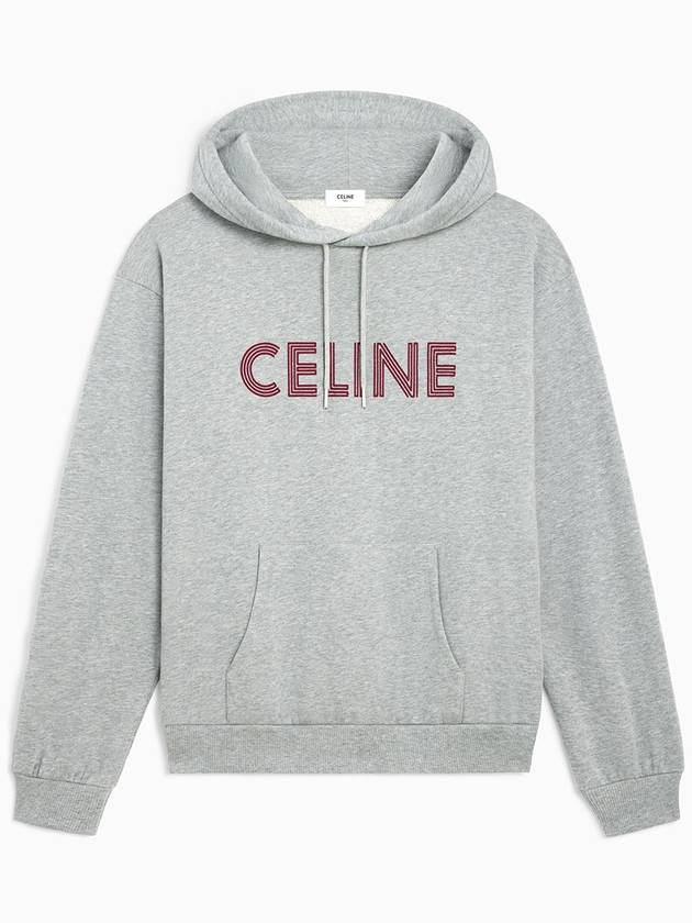 Burgundy Logo Print Cotton Fleece Hoodie Grey Melange - CELINE - BALAAN 2