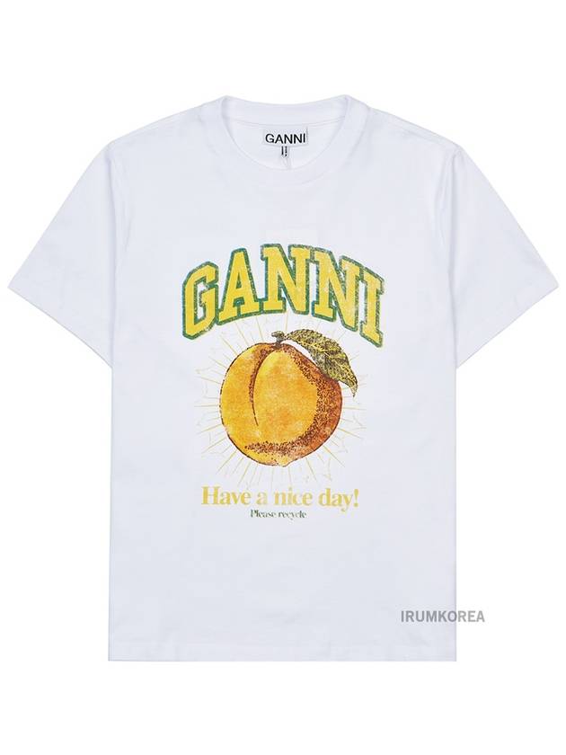 Women's Relaxed Peach Print Short Sleeve T-Shirt White - GANNI - BALAAN 11