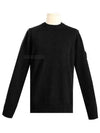 Logo Patch Crew Neck Wool Knit Top Black - STONE ISLAND - BALAAN 2