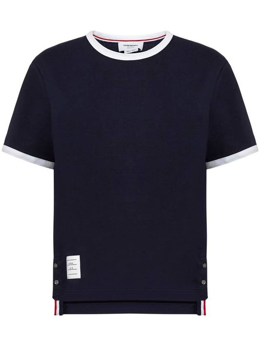 Asymmetric Hem Short Sleeve T-Shirt Navy - THOM BROWNE - BALAAN 1