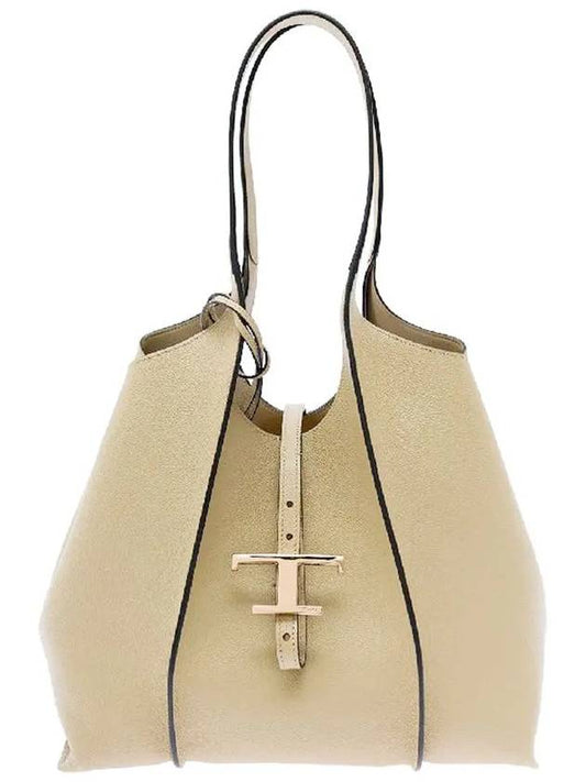 Logo T Timeless Leather Tote Bag Beige - TOD'S - BALAAN 2