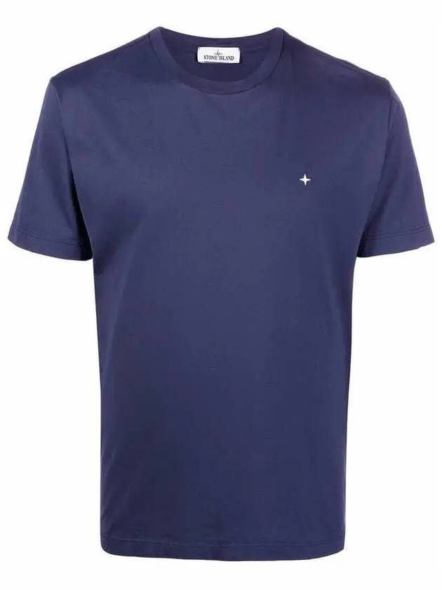 Embroidered Mini Logo Short Sleeve T-Shirt Dark Blue - STONE ISLAND - BALAAN 2