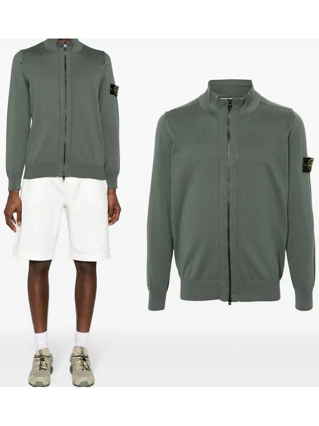 Wappen Patch Cotton Zip-Up Cardigan Dark Green - STONE ISLAND - BALAAN 2